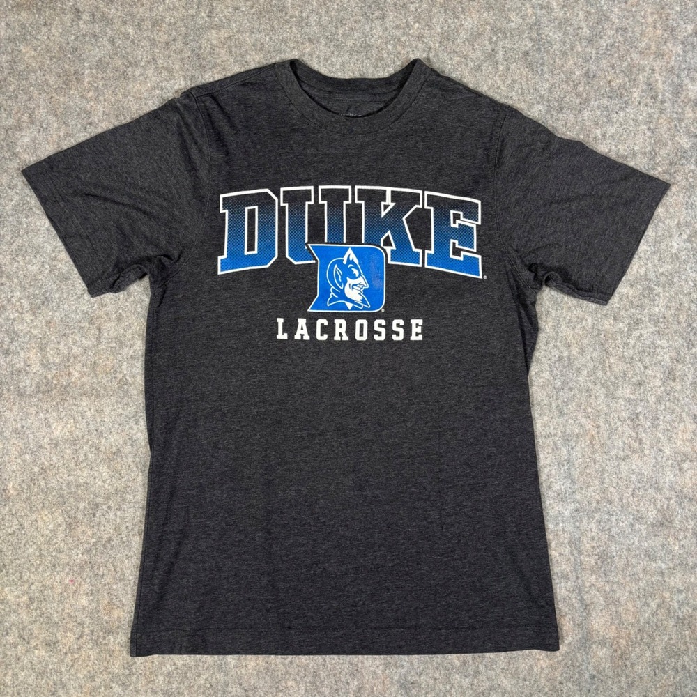 Duke Lacrosse T-Shirt Mens Small Charcoal Grey Blue Devils Graphic Tee NCAA